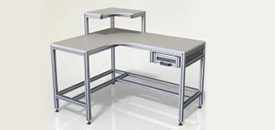 corner workbench with shelf by kjn aluminium profile via cad design on solidworks model